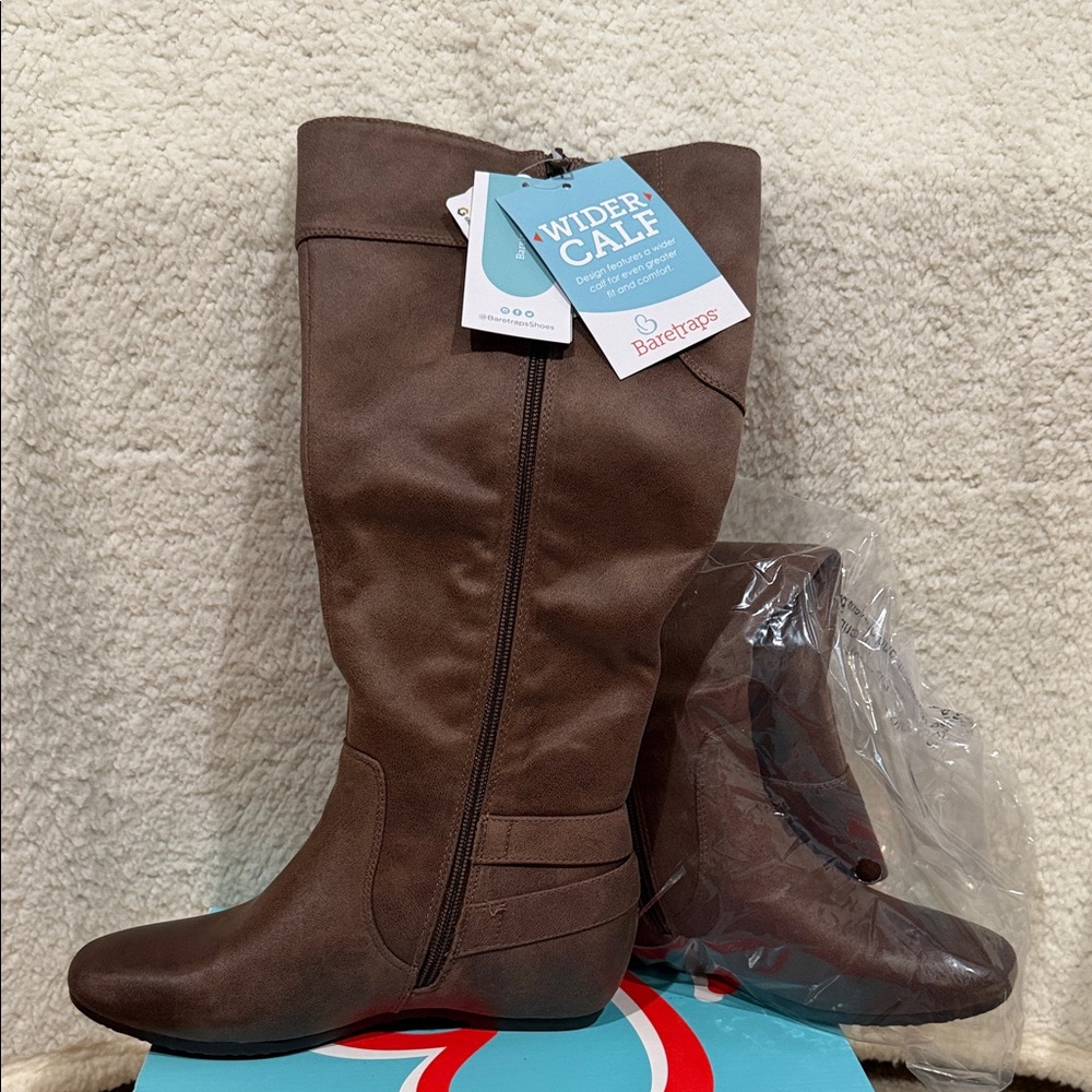 BareTraps Women's Kadence Wide Calf Tall  Riding Boots Taupe | Comfort | 6.5 M |